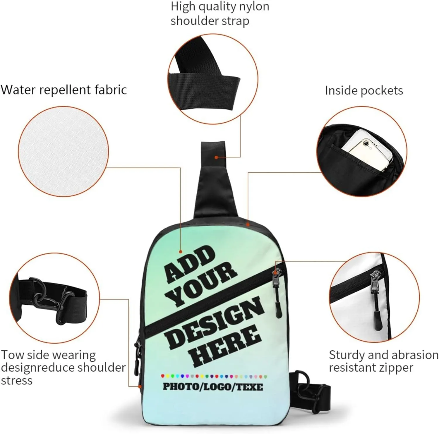 Generic Custom Sling Bag Personalized Shoulder Daypacks Crossbody Bags Customize Image Logo Text Sling Shoulder Backpack
