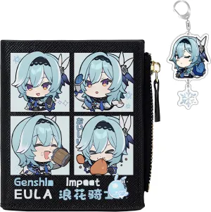 Genshin Impact Wallet for Unisex Eula Wallet Genshin Card Holder Black Purse Anime With Free Keychain