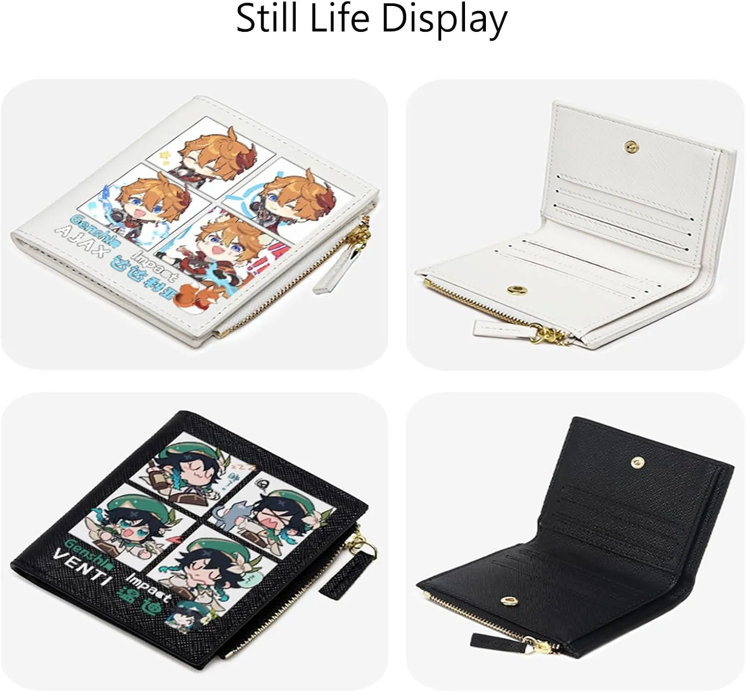 Genshin Impact Wallet for Unisex Kamisato Ayaka Wallet Genshin Card Holder Black Purse Anime With Free Keychain