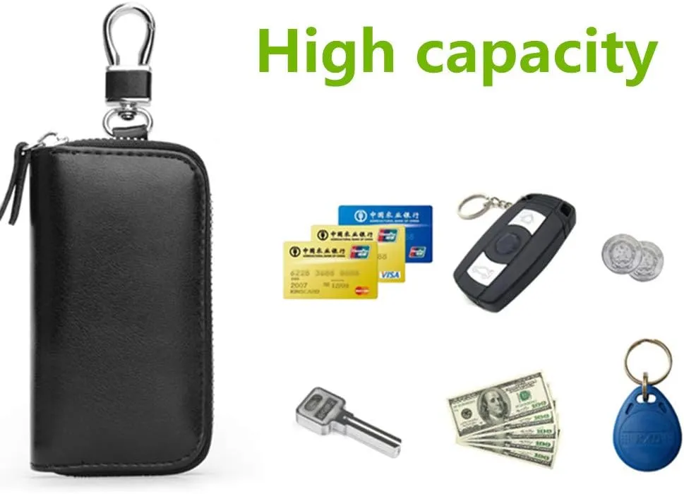 Genuine Leather Key Holder Bag with 2 Card Slot & 6 Hooks & 1 Access Card,Key Case Car Key Holder Wallet for Men Women