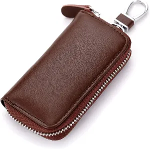 Genuine Leather Key Holder Bag with 2 Card Slot & 6 Hooks & 1 Access Card,Key Case Car Key Holder Wallet for Men Women