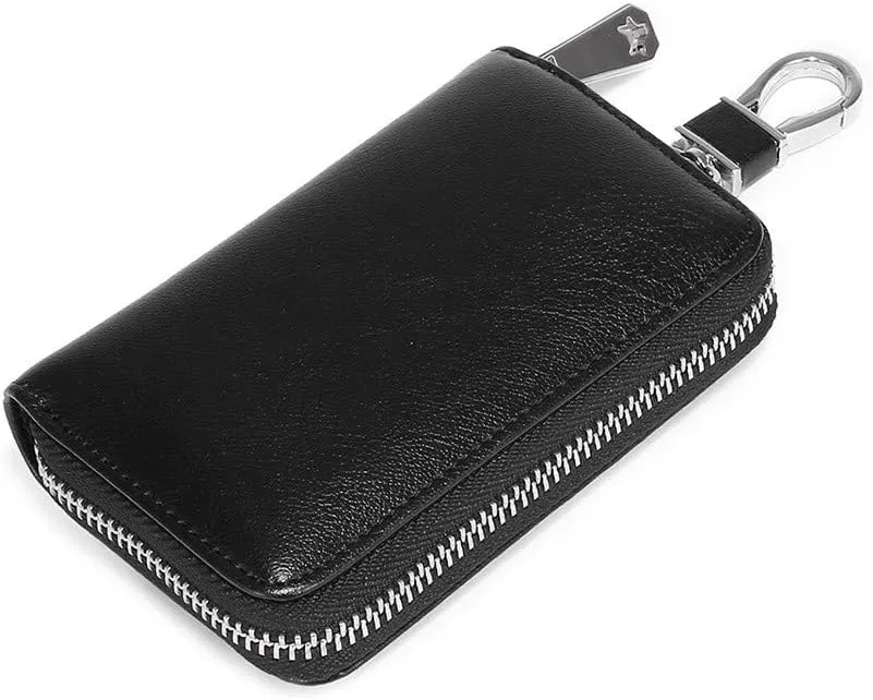 Genuine Leather Key Holder Bag with 2 Card Slot & 6 Hooks & 1 Access Card,Key Case Car Key Holder Wallet for Men Women