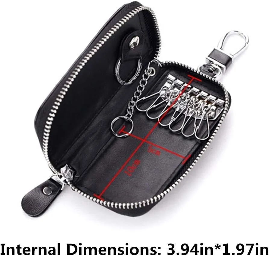 Genuine Leather Key Holder Bag with 2 Card Slot & 6 Hooks & 1 Access Card,Key Case Car Key Holder Wallet for Men Women