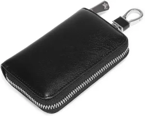 Genuine Leather Key Holder Bag with 2 Card Slot & 6 Hooks & 1 Access Card,Key Case Car Key Holder Wallet for Men Women