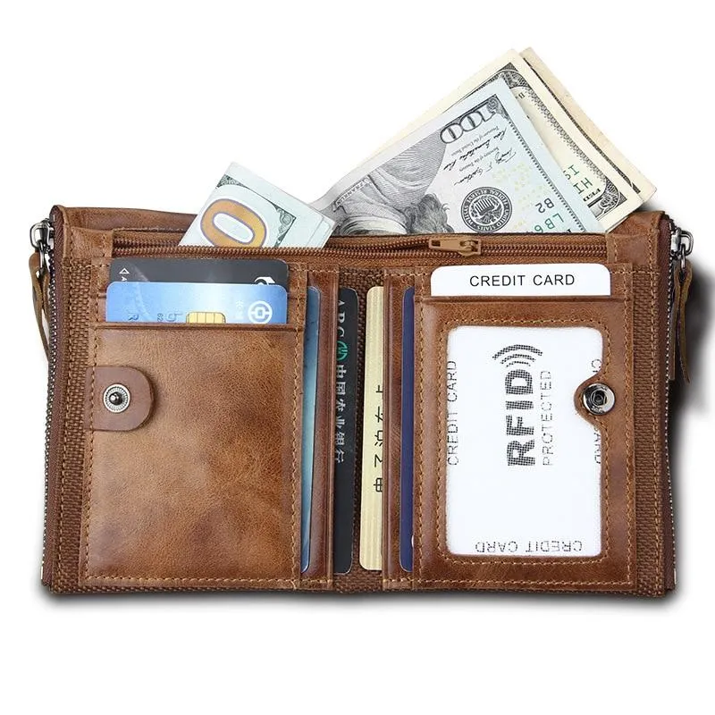 Genuine Leather Zipper Wallet - 5 Colors