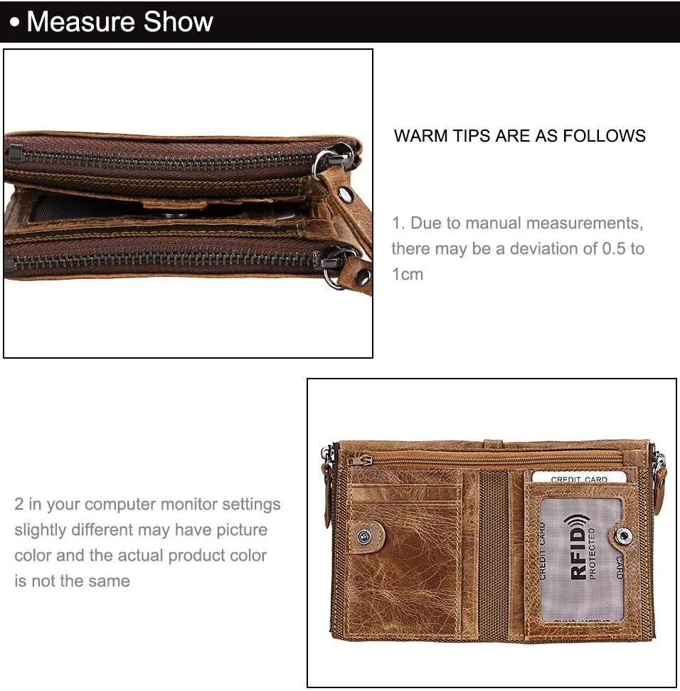Genuine Leather Zipper Wallet - 5 Colors