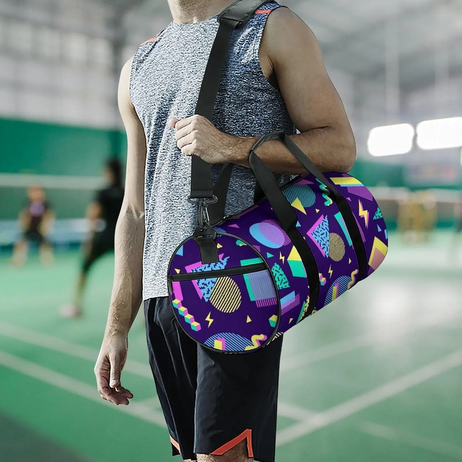 Geometric Shapes Memphis Large Capacity Portable Cylindrical Fitness Bag