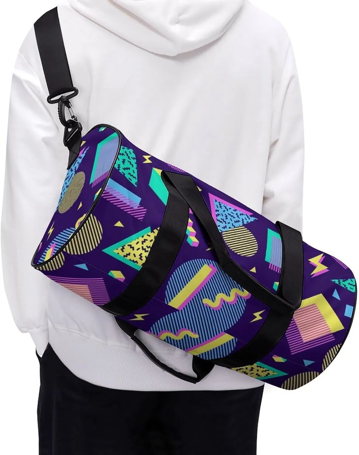 Geometric Shapes Memphis Large Capacity Portable Cylindrical Fitness Bag