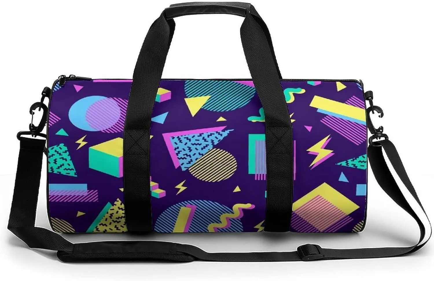 Geometric Shapes Memphis Large Capacity Portable Cylindrical Fitness Bag