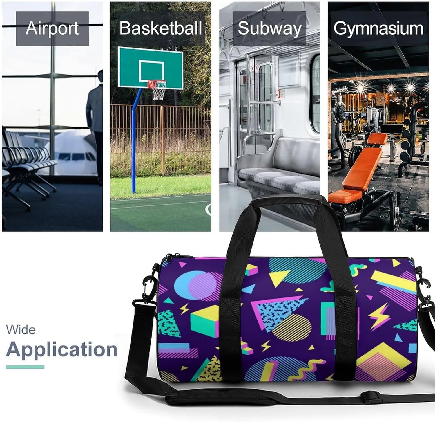 Geometric Shapes Memphis Large Capacity Portable Cylindrical Fitness Bag