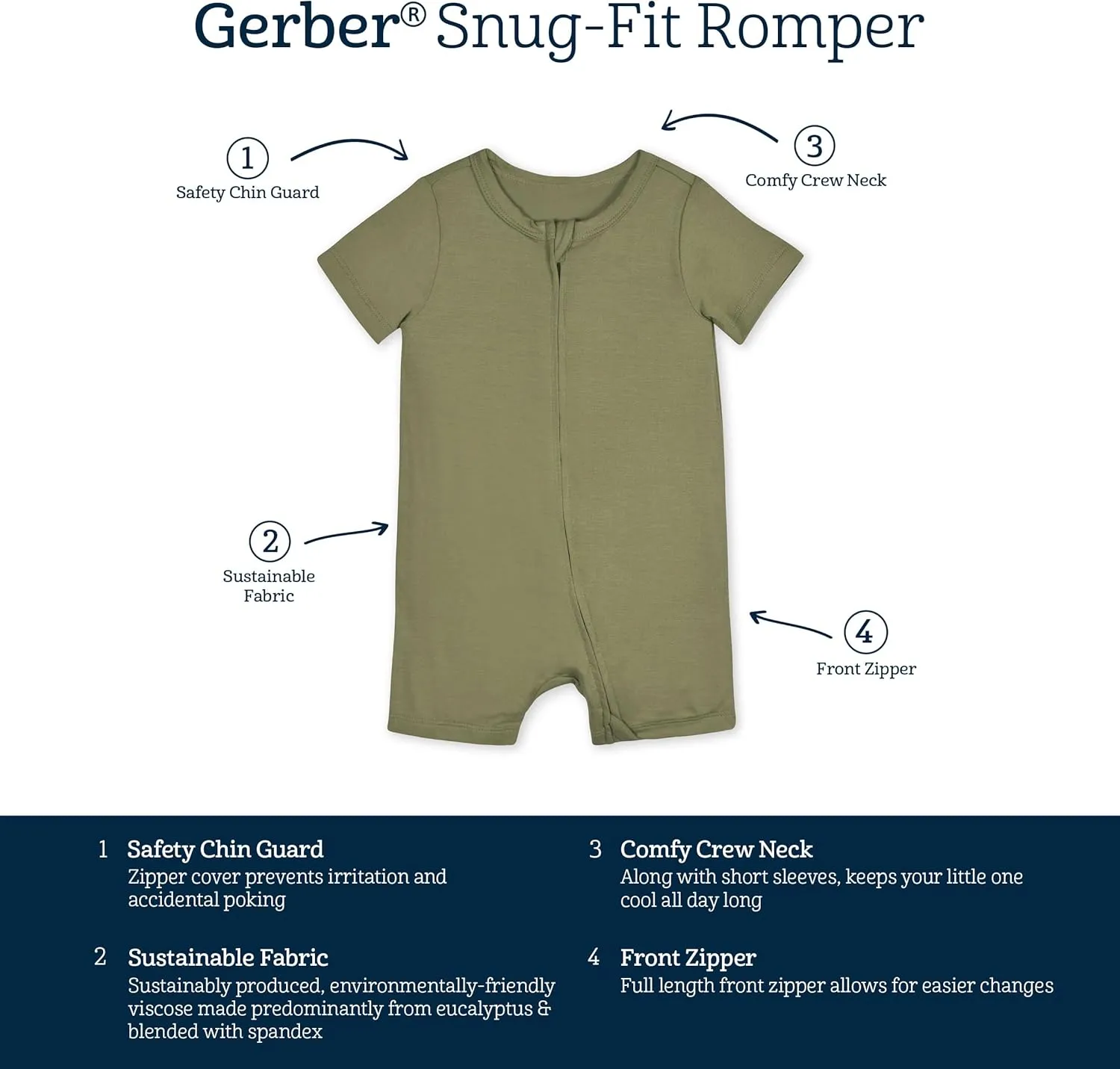 Gerber Unisex Baby Buttery Soft Short Sleeve Romper with Viscose Made from Eucalyptus