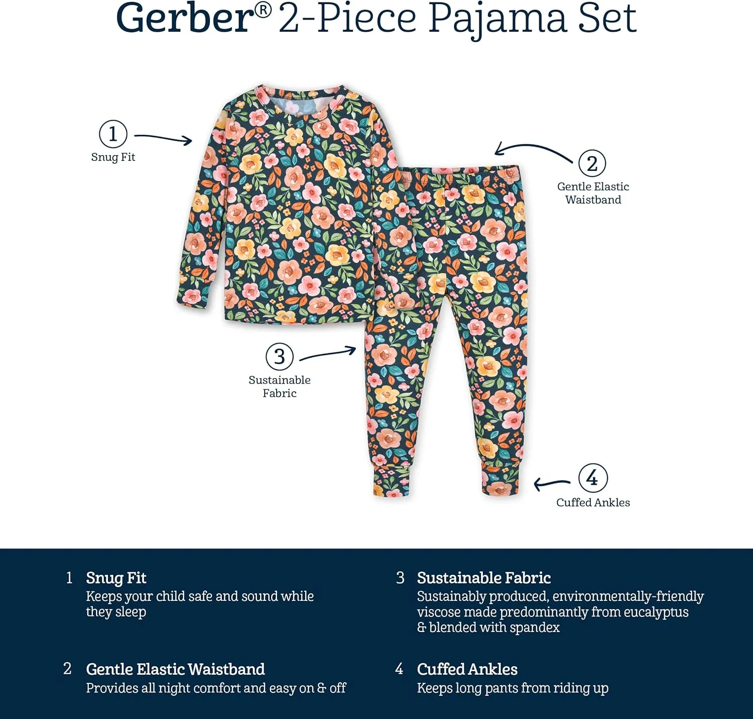 Gerber Unisex Baby Toddler Buttery Soft 2-Piece Snug Fit Pajamas with Viscose Made from Eucalyptus