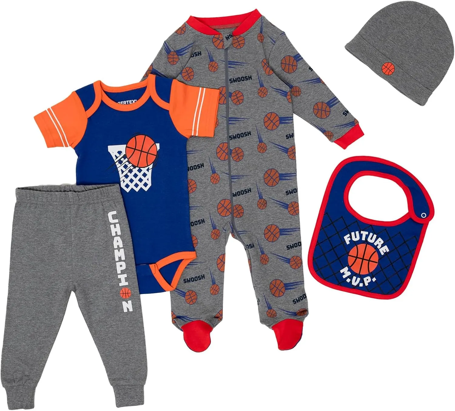 Gertex 5-Piece Layette Sport Set Gift Bundle for Babies & Infants | Baseball, Basketball, Hockey, Soccer, Football