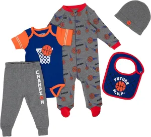 Gertex 5-Piece Layette Sport Set Gift Bundle for Babies & Infants | Baseball, Basketball, Hockey, Soccer, Football