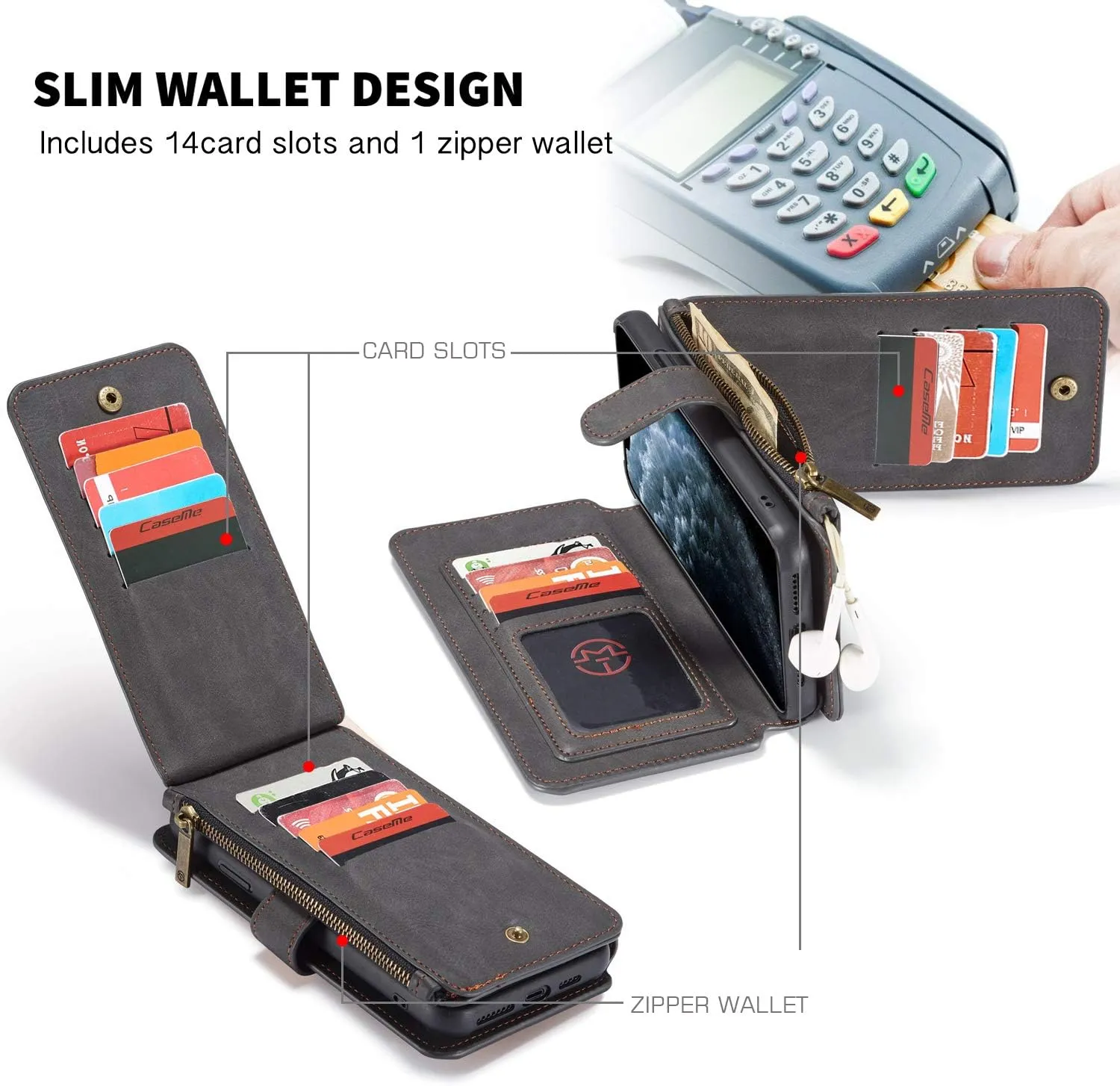 GFU 2-in-1 Detachable iPhone 11 Pro Max Wallet Case Best Thin Leather Card Holder Magnetic Slim Flip Strap Stand Durable Purse Wallet Case for iPhone 11 Pro Max 2019 6.5Inch Cool for Men Women (Black)