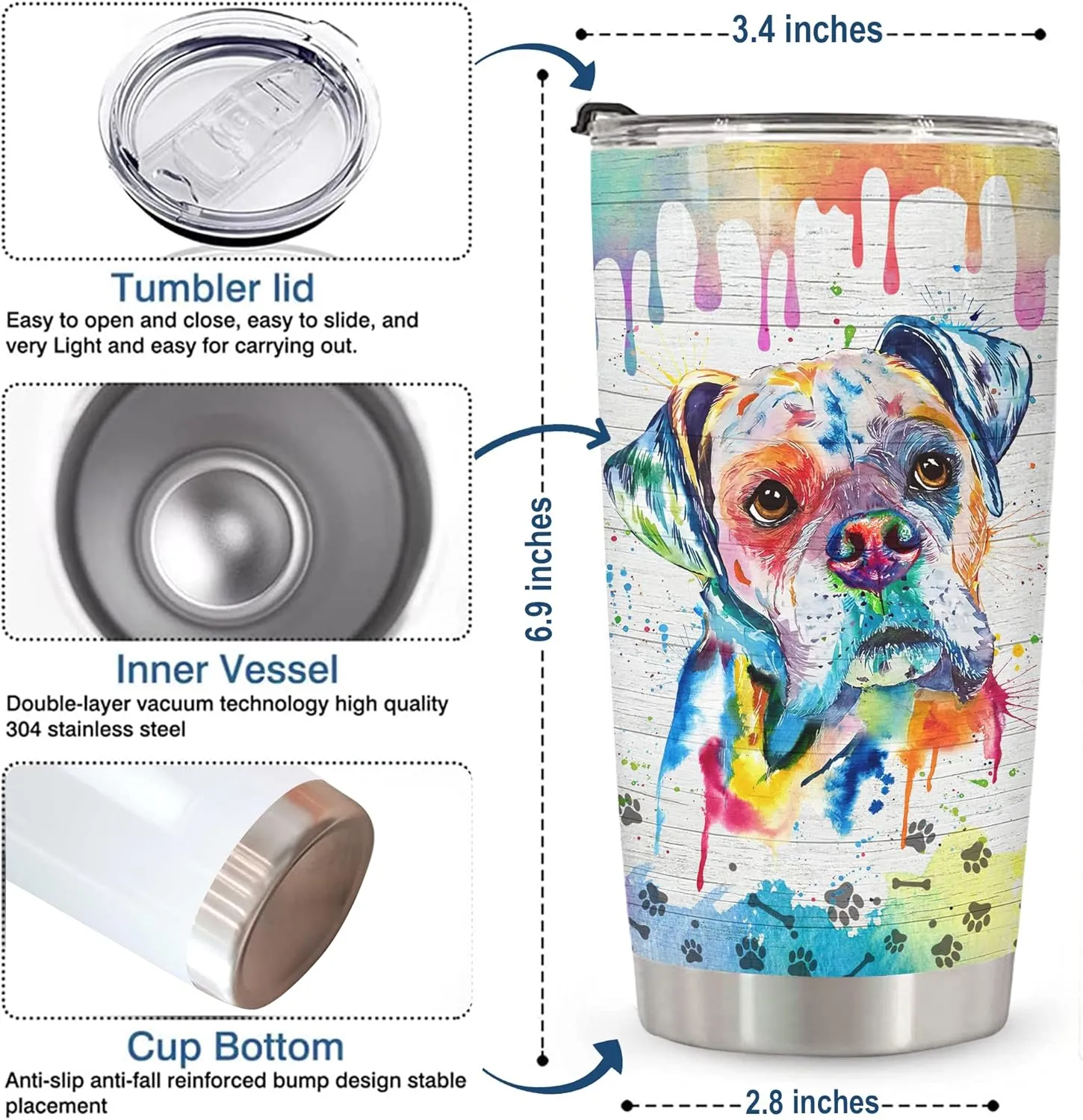 Gift for Boxer Lovers – 20oz Stainless Steel Tumbler Cup Mug, Funny and Unique Gift for Boxer Dog Owners, Perfect for Mothers Day, Fathers Day, Birthday, and Anniversary Celebrations