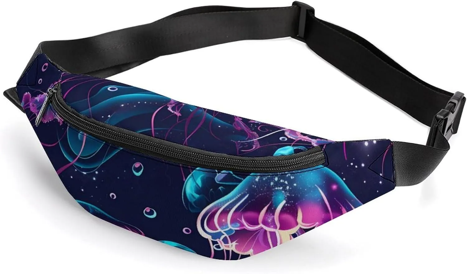 Glowing Colorful Jellyfish Crossbody Fanny Pack Waist Packs Adjustable Shoulder Bags Sling Bag for Hiking Running Cycling