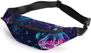 Glowing Colorful Jellyfish Crossbody Fanny Pack Waist Packs Adjustable Shoulder Bags Sling Bag for Hiking Running Cycling