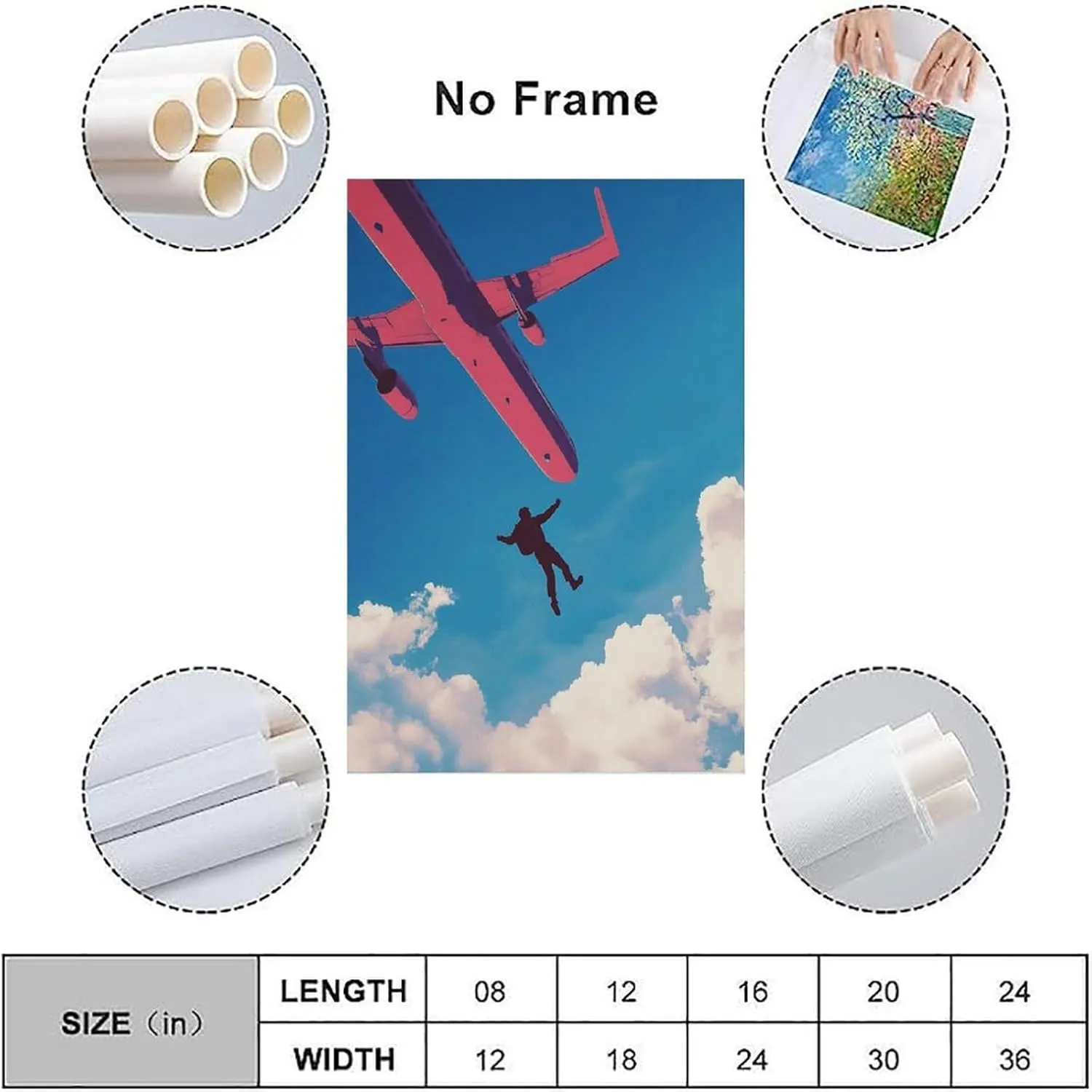 Go Skydiving Art Print Parachuting Travel Poster Outdoor Hobbies Paragliding Adventure Extreme Sports Retro Artwork Skydiver Gift Bedroom Canvas Posters 16x24inch(40x60cm) Unframe-style