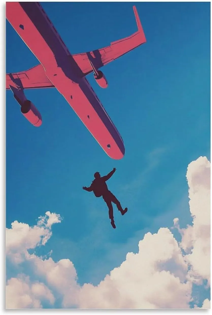 Go Skydiving Art Print Parachuting Travel Poster Outdoor Hobbies Paragliding Adventure Extreme Sports Retro Artwork Skydiver Gift Bedroom Canvas Posters 16x24inch(40x60cm) Unframe-style