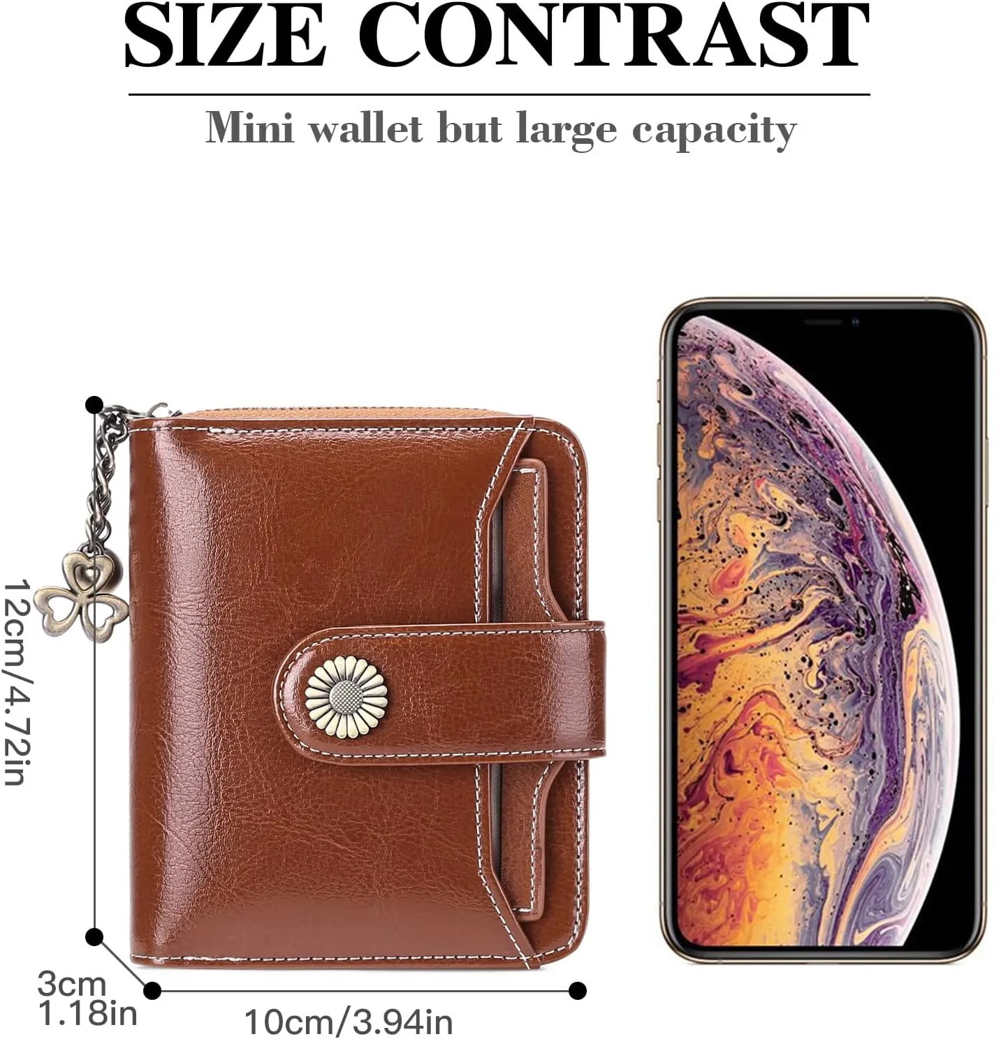 GOIACII Wallet for Women Leather Small RFID Blocking Bifold Zipper Pocket Card Holder with ID Window Brown