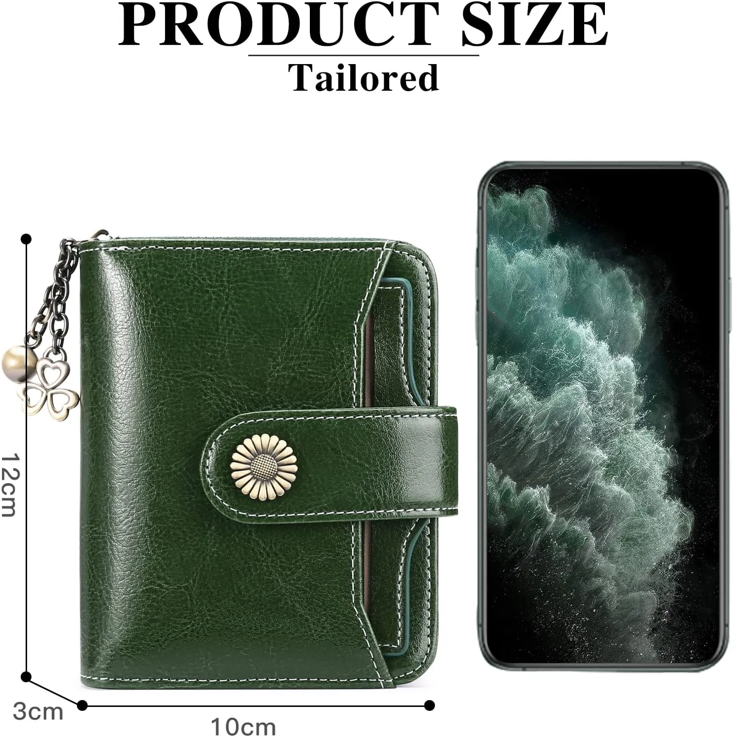 GOIACII Wallet for Women Leather Small RFID Blocking Bifold Zipper Pocket Card Holder with ID Window Forest Green