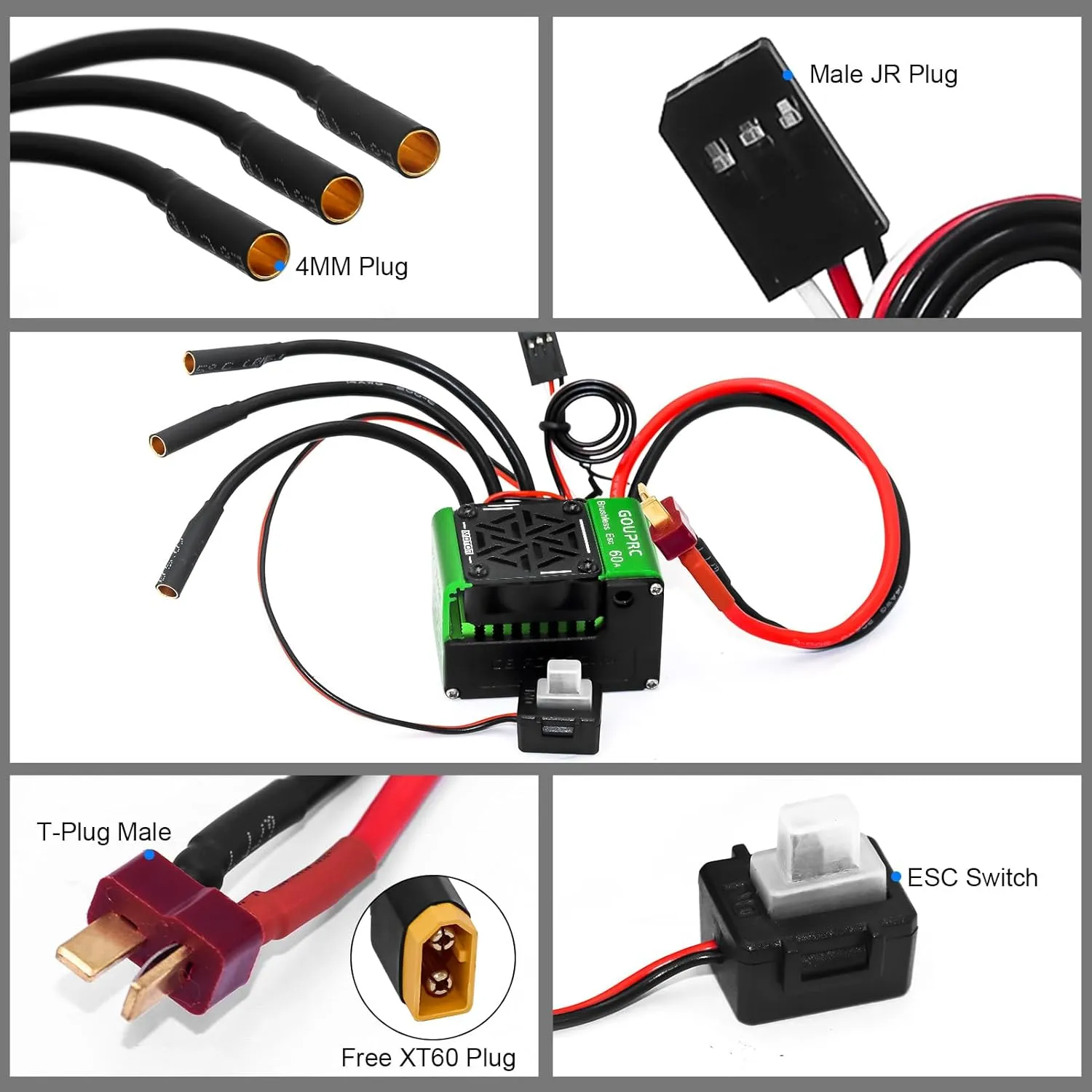 GOUPRC S3650 4300KV Brushless Motor 3.175mm Shaft with Upgrade 60A ESC Electric Speed Controller Combo Set with Programming Card for 1/10 RC Car Truck (4300KVMotor 60A Brushless Car)