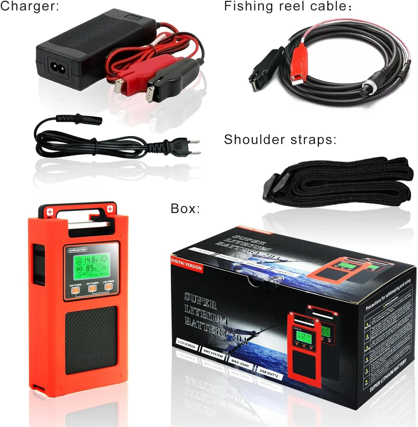 GP20A 14.8V Electric Reel Battery Compatible with Daiwa Tanacom 1000 750 Seaborg 500MJ Leobritz Shimano Plays BeastMaster ForceMaster Fishing Reel Battery with Charger and 1.5M Power Cord