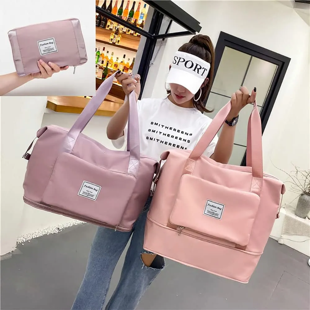 Gpmsign Travel Bag, Large Capacity Folding Travel Bag, High-capacity Double-layer Wet Separation Travelling Bag (Green)