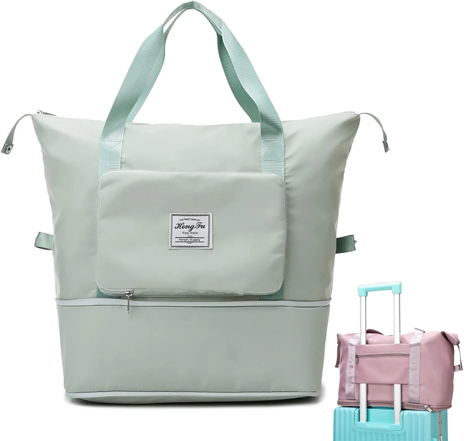 Gpmsign Travel Bag, Large Capacity Folding Travel Bag, High-capacity Double-layer Wet Separation Travelling Bag (Green)