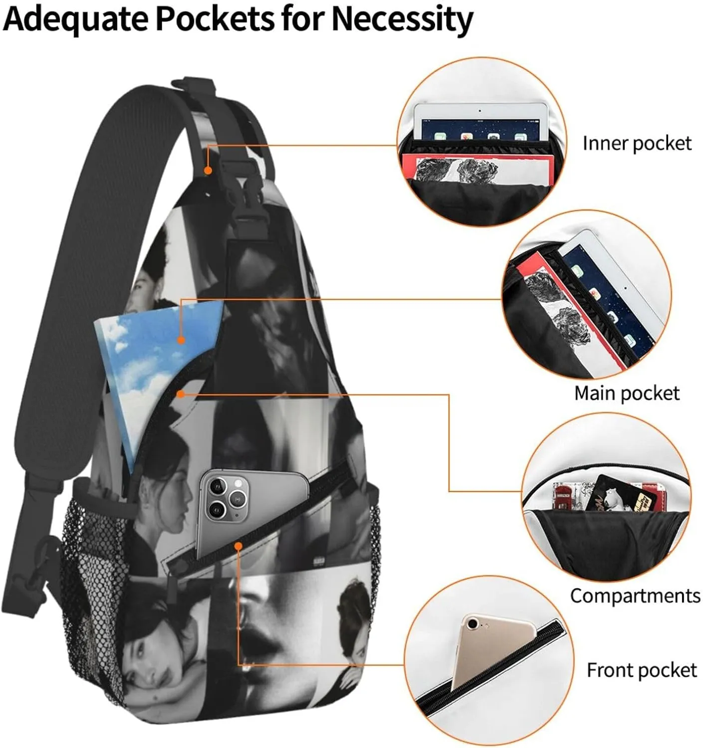 Gracie Music Abrams Crossbody Sling Backpack Sling Bag Multipurpose Travel Hiking Chest Bag Daypack for Women Men