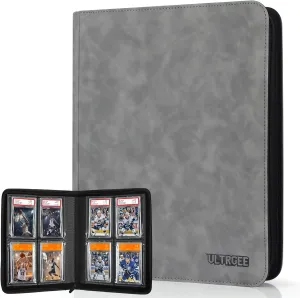 Graded Card Binder, Storage Binder for Graded Cards - 4 Slot, PSA Card Display Album compatible with PSA/CGC/PCG Slabs, Holds 40 Graded Cards (Grey)