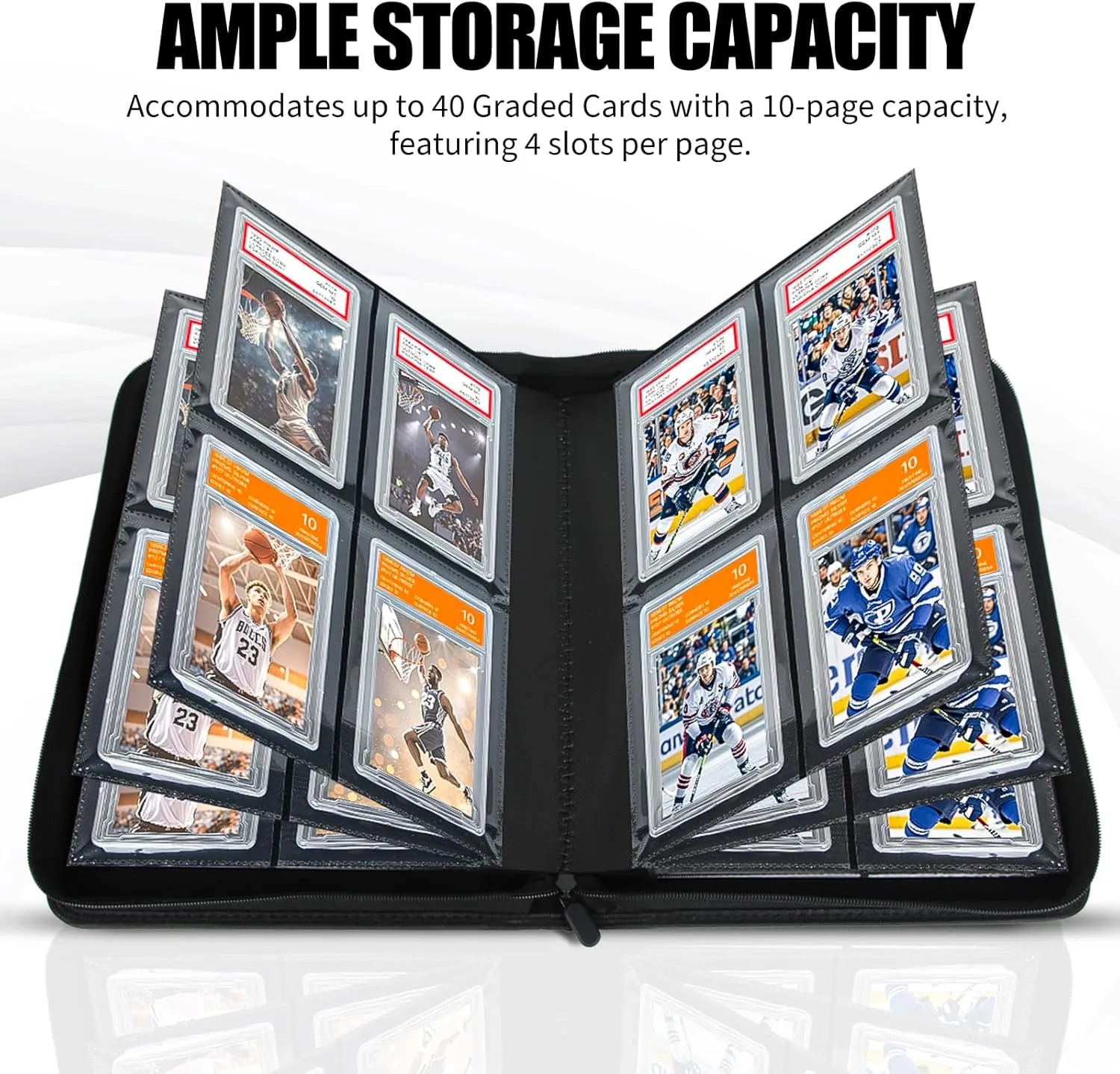 Graded Card Binder, Storage Binder for Graded Cards - 4 Slot, PSA Card Display Album compatible with PSA/CGC/PCG Slabs, Holds 40 Graded Cards (Grey)