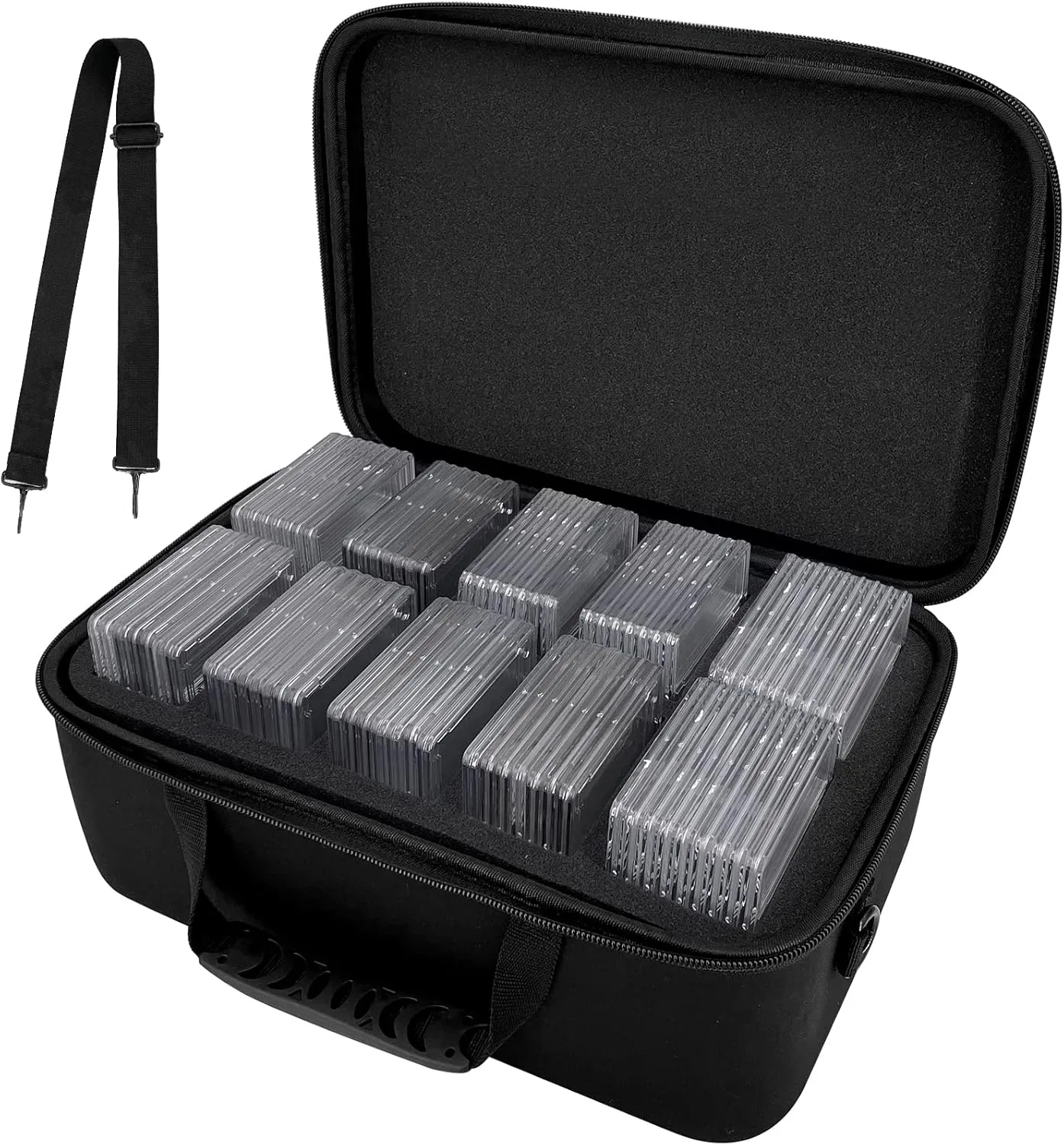 Graded Card Case Storage Box Fits for 64 Graded Sports Trading Cards, Slab Card Holder Organizer for CSG, BGS, FGS, PSA, SGC, Toploaders Football card with Removable Thick Foam Slots (Bag Only)