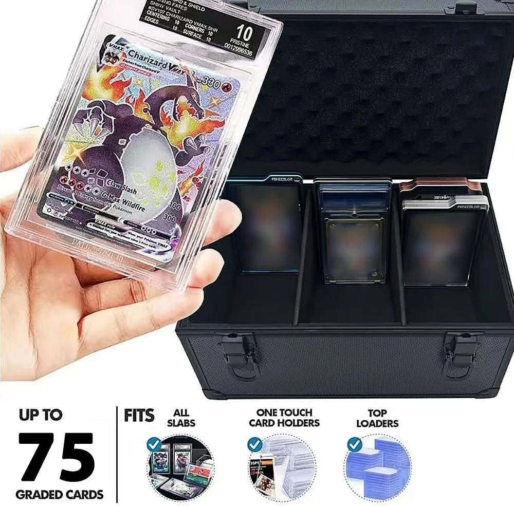 Graded Card Slab Storage Box - Fits 75 PSA/BGS/FGS/SGC Slabs, Top Loader Card Brick Case for MTG/Sport Cards, Triple Slots