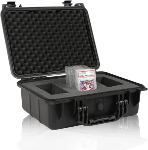Graded Card Storage Box Compatible with BGS PSA SGC FGS Graded Sports Trading Cards,Weatherproof Case Impact Absorbing Foam Slots (Large, Black)