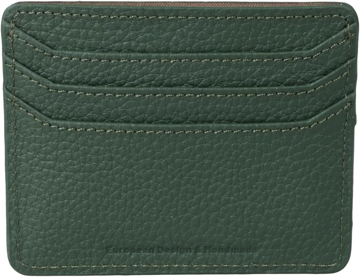 grande 3633 Genuine Leather Card Holder For Women and Men Super Slim Minimalist Small Snap Wallet (Green)