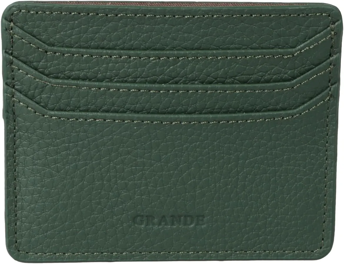 grande 3633 Genuine Leather Card Holder For Women and Men Super Slim Minimalist Small Snap Wallet (Green)
