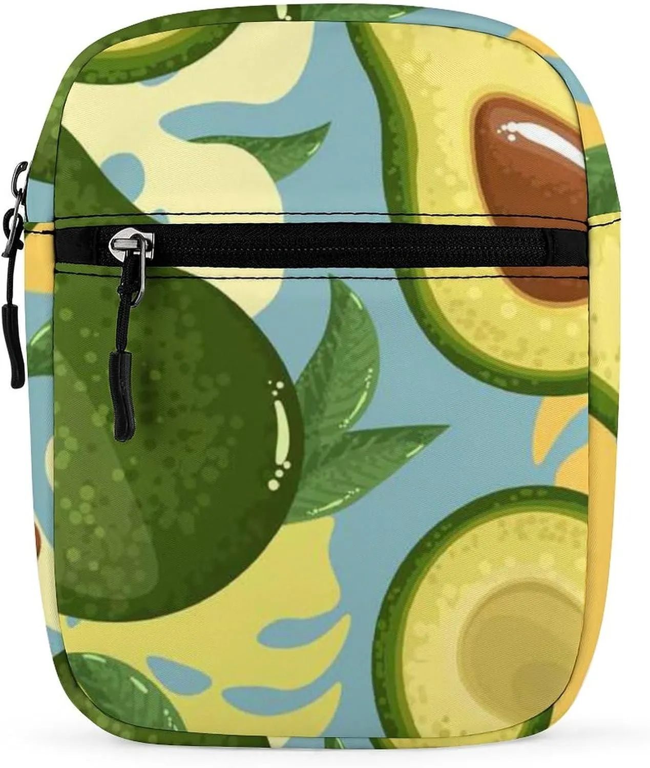 Green Avocado Yellow Avocado Slices Green Leaves on Blue Adjustable Fanny Waist Pack Pouch, Waterproof Crossbody Runners Bag Wallet for Gym Hiking Fitness Women Men 6.1 x 2.2 x 7.9 inch