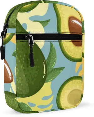 Green Avocado Yellow Avocado Slices Green Leaves on Blue Adjustable Fanny Waist Pack Pouch, Waterproof Crossbody Runners Bag Wallet for Gym Hiking Fitness Women Men 6.1 x 2.2 x 7.9 inch