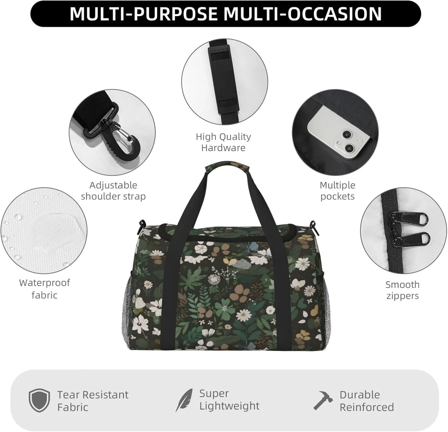 Green Plants Leaves Duffle Bag Foldable Travel Tote Bag Carry On Large Weekender Overnight Bags Waterproof Gym Bag For Women Men