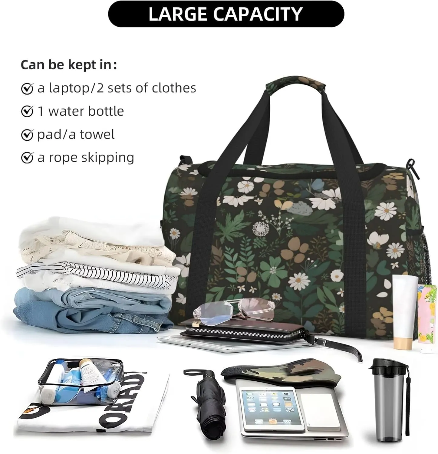 Green Plants Leaves Duffle Bag Foldable Travel Tote Bag Carry On Large Weekender Overnight Bags Waterproof Gym Bag For Women Men