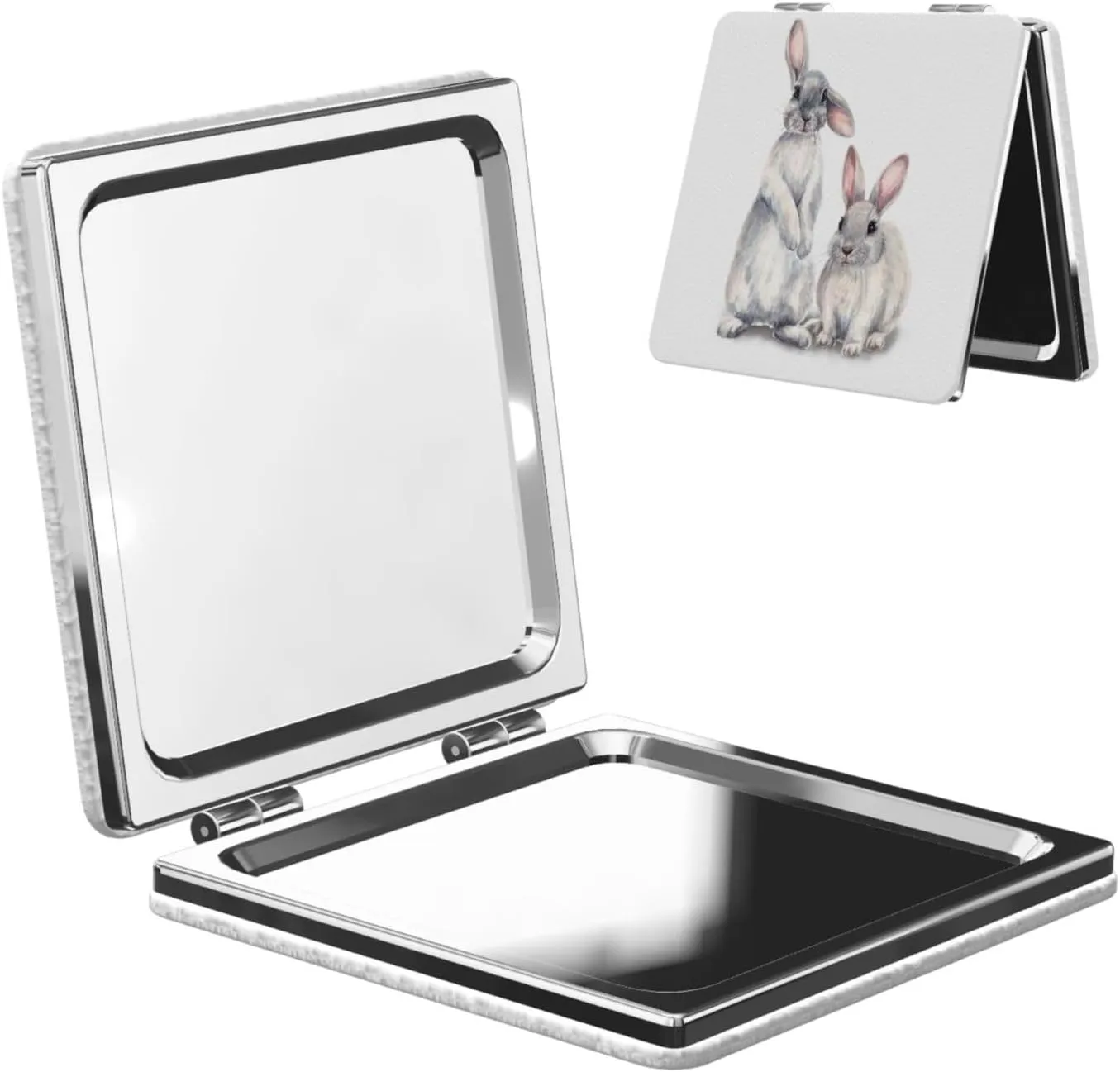 Grey Rabbits Hare Sketch Women Small Pocket Makeup Mirror Compact Portable Folding Handheld Makeup Mirror