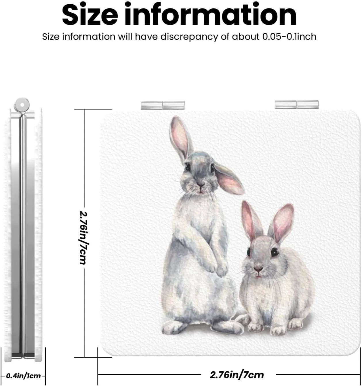 Grey Rabbits Hare Sketch Women Small Pocket Makeup Mirror Compact Portable Folding Handheld Makeup Mirror