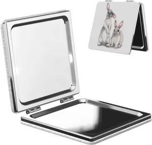 Grey Rabbits Hare Sketch Women Small Pocket Makeup Mirror Compact Portable Folding Handheld Makeup Mirror