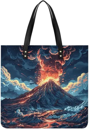 Grocery Bags Depicts A Volcano Bag for Women Lightweight Beach Bag Shoulder Bags for Travel Shopping Work Handbag