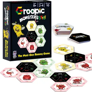 Groopic Monster's Style - A Fun Twist on The Beloved Rummy Game. Board Games for Family Night, Card Games for Kids 8-12, Innovative Rummy Card Game Set, Tile Games for Families, Ages 8 