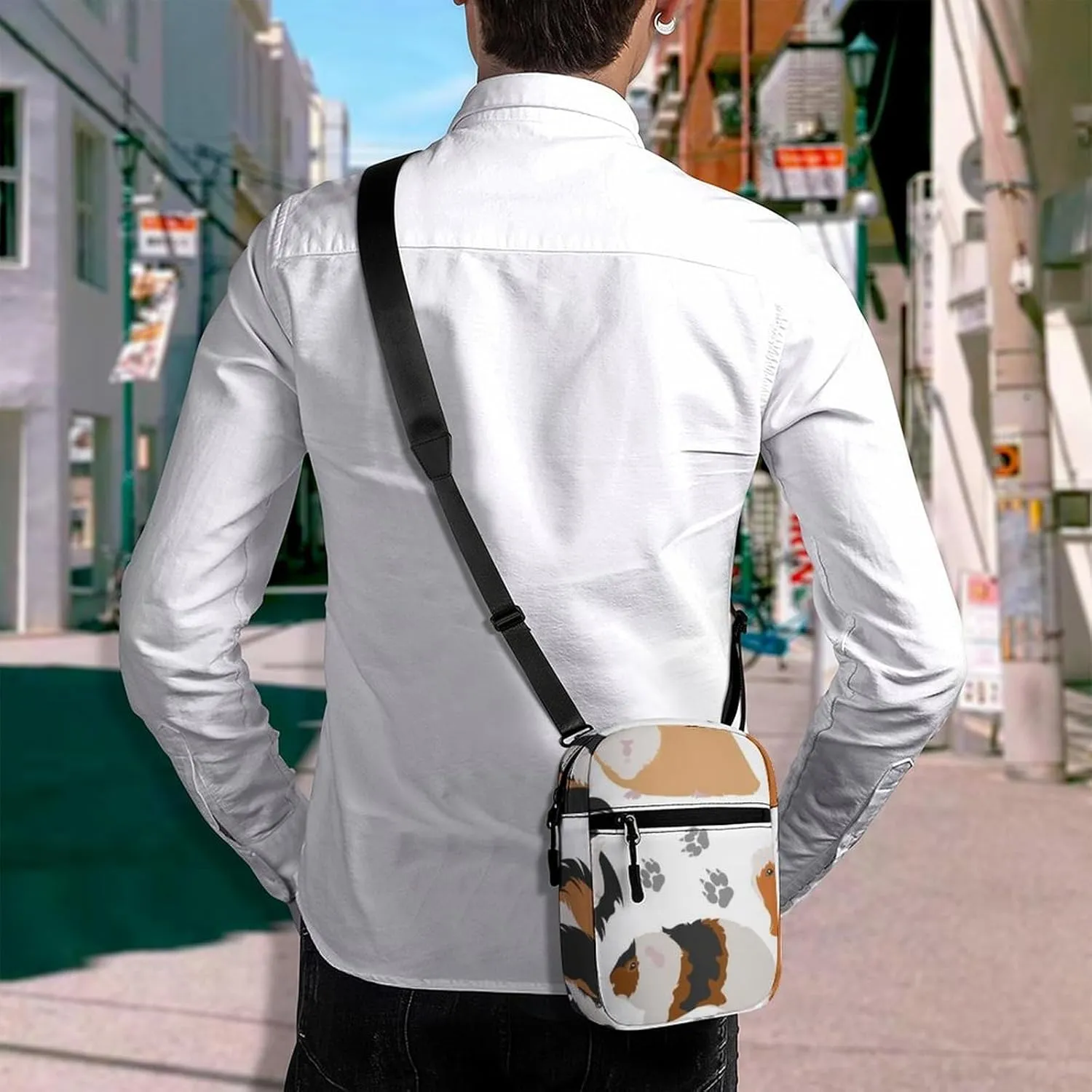 Guinea Pig Breeds Pet Rodents Isolated on White Adjustable Fanny Waist Pack Pouch, Waterproof Crossbody Runners Bag Wallet for Gym Hiking Fitness Women Men 6.1 x 2.2 x 7.9 inch