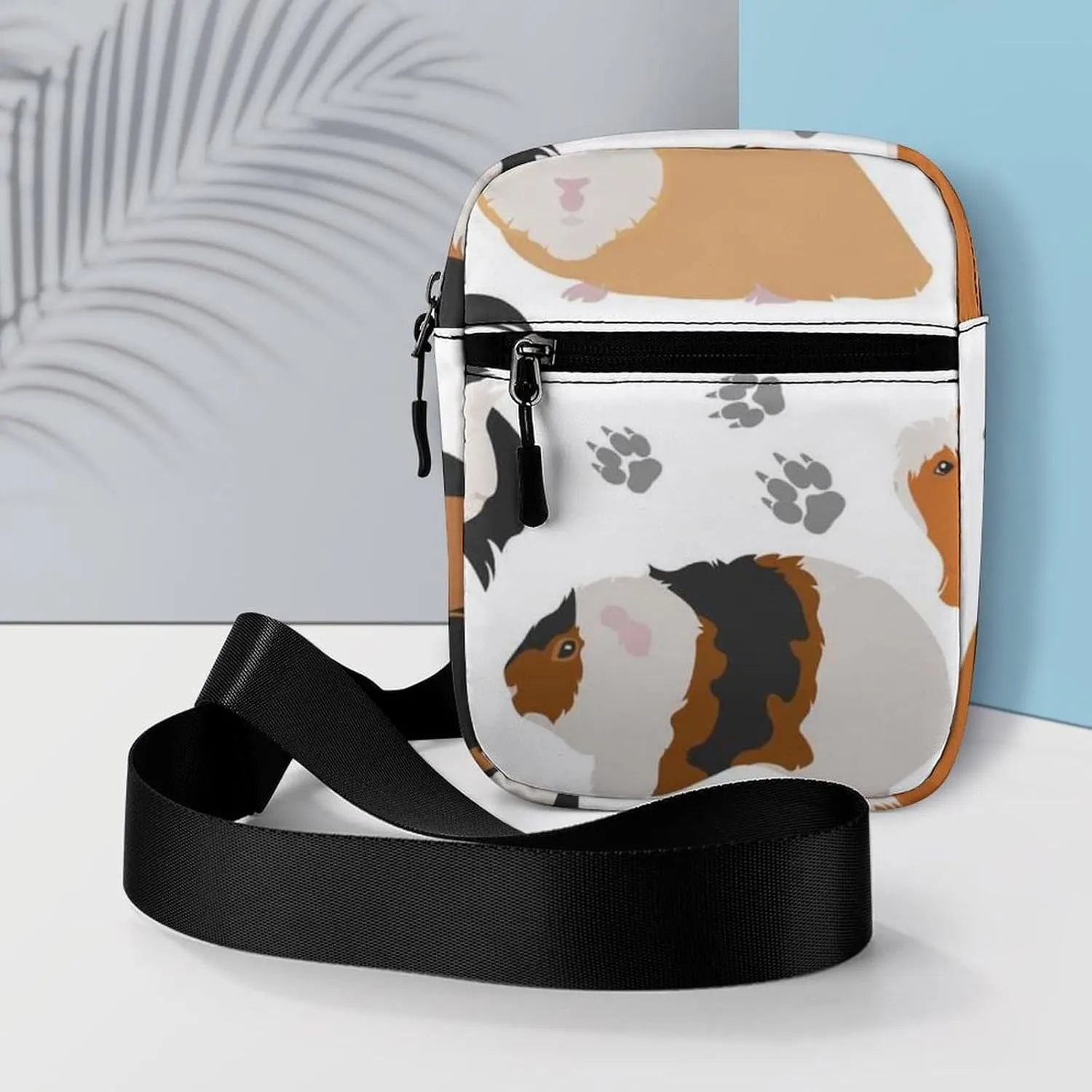 Guinea Pig Breeds Pet Rodents Isolated on White Adjustable Fanny Waist Pack Pouch, Waterproof Crossbody Runners Bag Wallet for Gym Hiking Fitness Women Men 6.1 x 2.2 x 7.9 inch