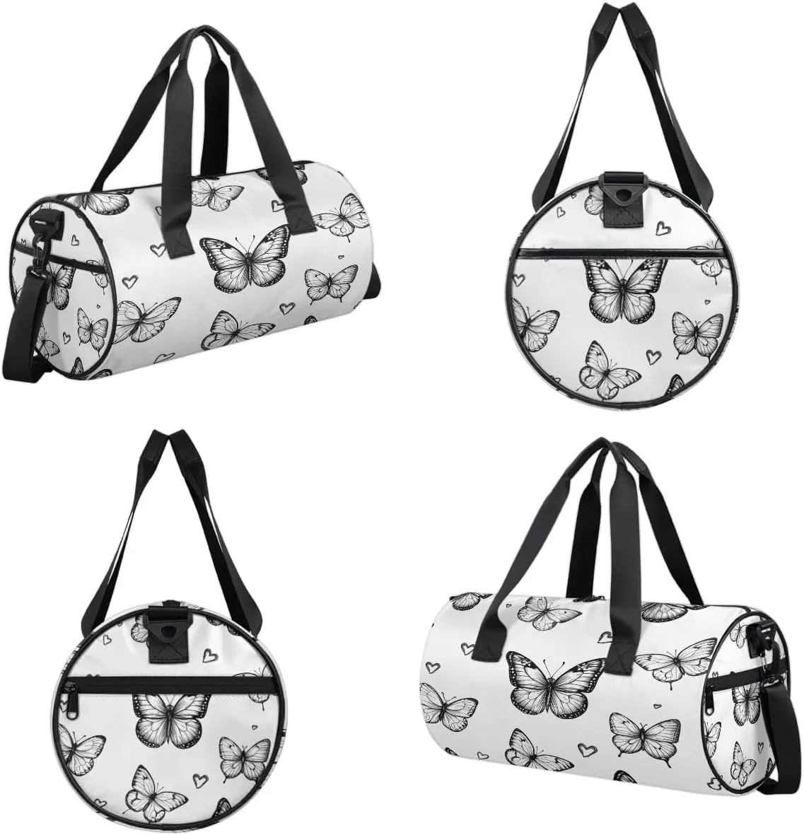 Gym Bags for Men Women Butterfly Love Heart Sports Duffel Bags Carry On Travel Duffle Bag with Detachable Adjustable Shoulder Strap Overnight Weekender Bag
